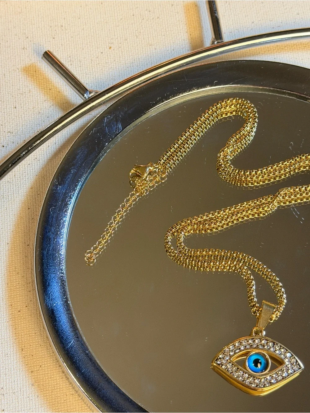 Gold Evil Eye Pendant Necklace with Blue Center - Picture 5 of 5